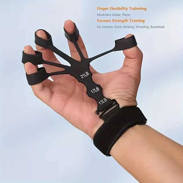 2 silicone finger trainers for wrist pulse monitoring and finger rehabilitation with intensity measurement, featuring Fxion five-finger grip strength training model W241104