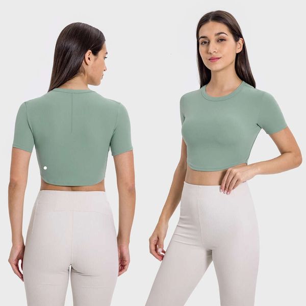 2.0 Ribbed Hold Tight Cropped Length T-shirt for Women Soft Four-way Stretch Naturally Breathable Slim Fit Yoga Running Shirt