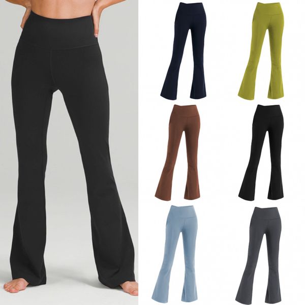 2024 Align Women Yoga Pants Solid Color Nude Sports Shaping Waist Tight Flared Fitness Loose Jogging Sportswear Womens Nine Point Flared Pan