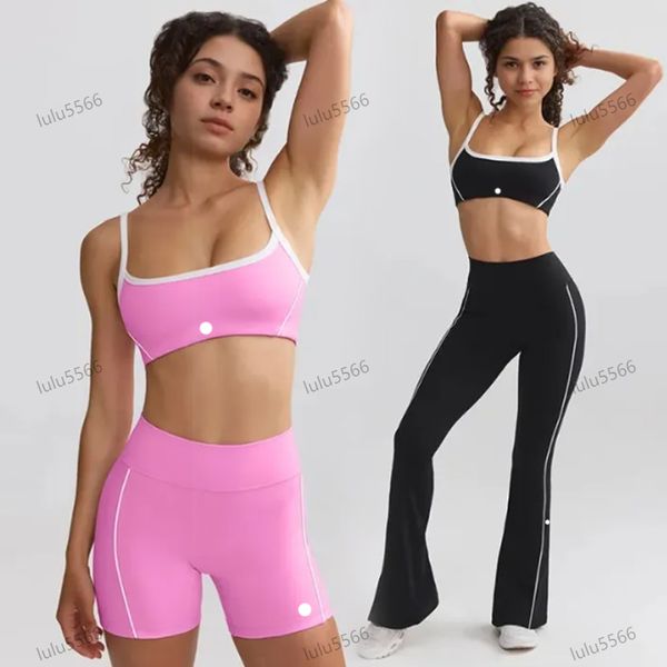 2024 Yoga Set High waist pants with Lycra fabric, women's sports bra, shockproof underwear, and tight suspenders for workouts