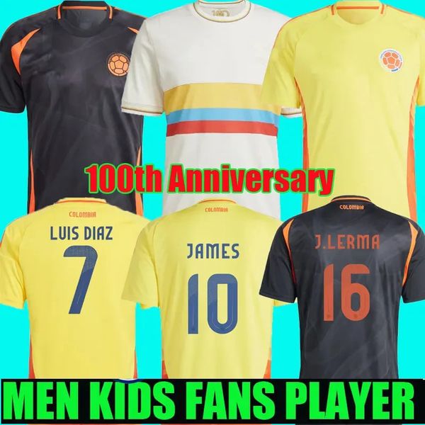 2024-2025 Colombia 100th anniversary soccer jersey for men and kids, featuring James L.Diaz and J.Lerma, available in home and away Copa America designs