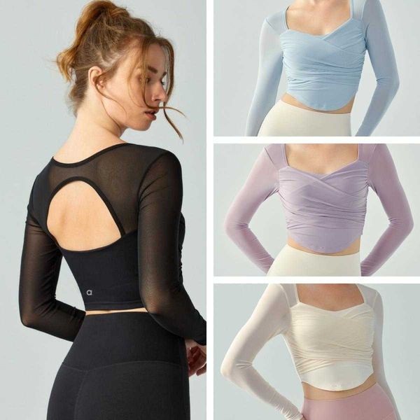 2025 Autumn/Winter Women's Yoga Long Sleeve Shirts with Chest Padding, Breathable Mesh Quick-Dry Fitness Tops