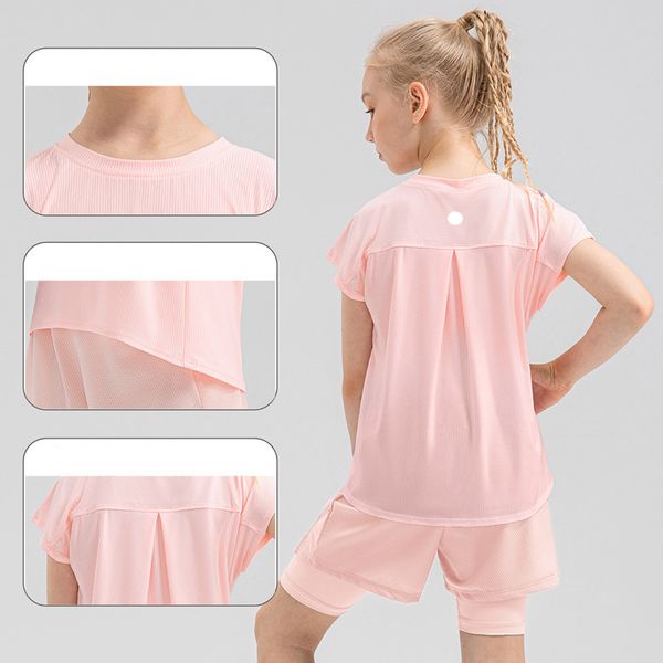 2025 Kids Yoga Shirts for Girls - Short Sleeve Crew Neck Breathable Quick-Dry Summer Sports T-Shirts