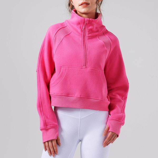 2025 Yoga Half Zipper Scuba Hoodie with Thumb Holes - Thick Hooded Fitness Jacket for Women