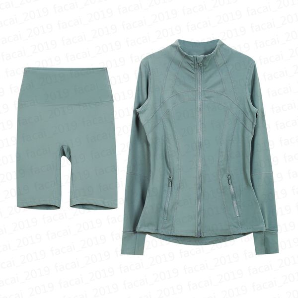 2pcs Women's Gym Yoga Defined Jackets Spring Hot Tight-fitting Sport Running Gym Yoga Dress Solid Color Cardigan Jacket and pants X8