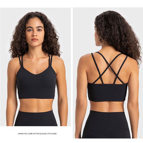 366-SPR Ribbed Bra Longline Yoga Tops Fixed Cup Sports Bras Sexy Back Fashion Lingerie Women Rib Brassiere