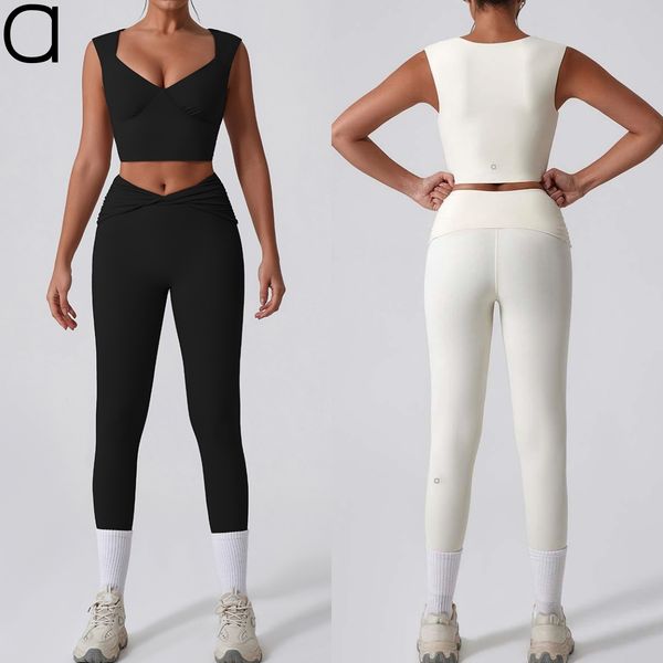 511A New Yoga Tight Vest Pants Set Leisure Fitness Quick Dry High Waist Sports Set Women Leisure Fitness Clothing