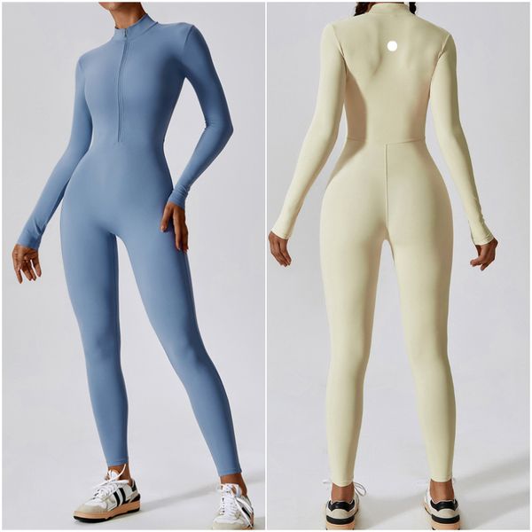 8306 Women's Jumpsuit - Fitted Yoga Outfit with Long Sleeves and Breathable Zippered Leggings for Dance