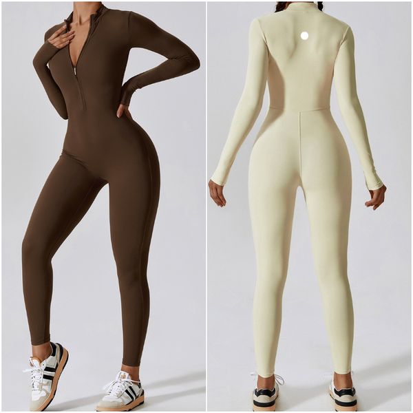 8306 Women's Jumpsuit Yoga Outfits - Fitted Sleeve Dance Pants with Breathable Long Leggings and Front Zipper