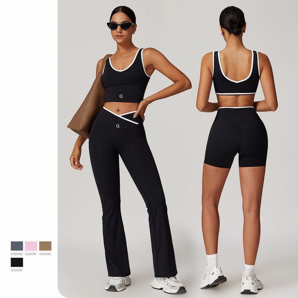 8843 Yoga Set for Women: Two-Piece Bralette and Tracksuit with Fitness Shorts and Flared Pants for Gym and Workout
