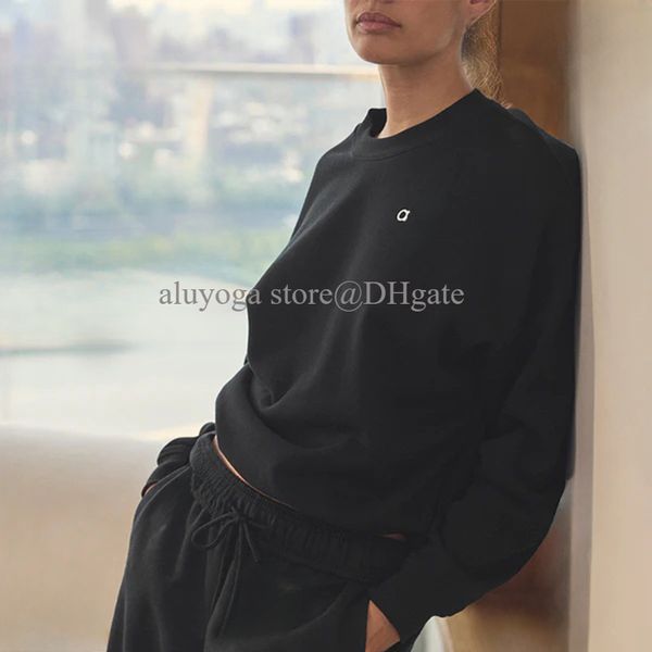 A stylish unisex yoga sweatshirt with 3D silver chest logo, featuring a loose crewneck pullover design for casual wear