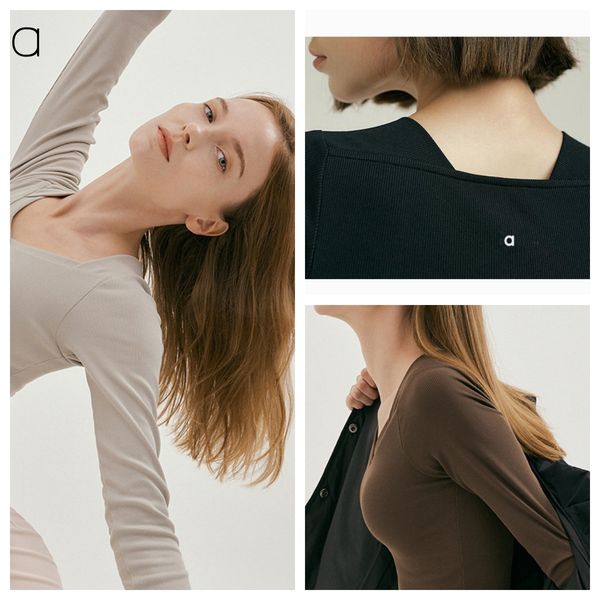 A102 Women's T-shirt Fitness Clothing Woman Long Sleeve Sports Workout Shirts Gym Tops Active Wear Yoga V-neck Clothes Ladies