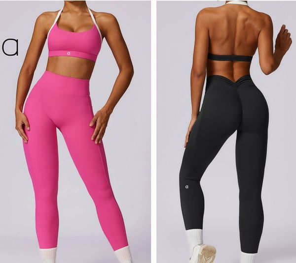 A109 Women's Outdoor Sports Yoga Bra Top Pants Set features a stylish back design, perfect for yoga, running, and fitness activities