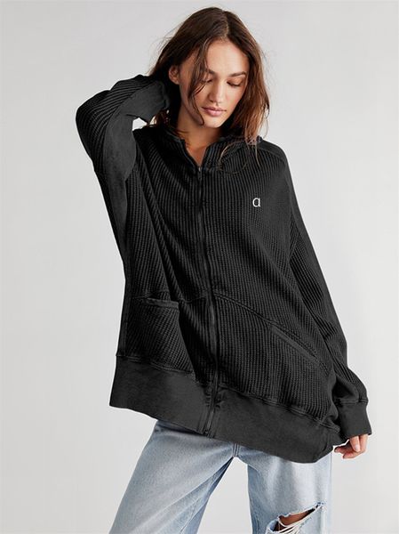 A-256 Women's Hooded Cardigan Jacket with Long Sleeves, Pockets, and Solid Color Design for Autumn Gym Wear