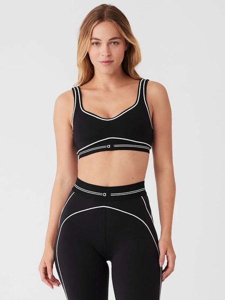 A400 Women's Yoga Bra and High-Waist Trousers Set - Breathable Striped Fitness Outfit with Elastic Waistband