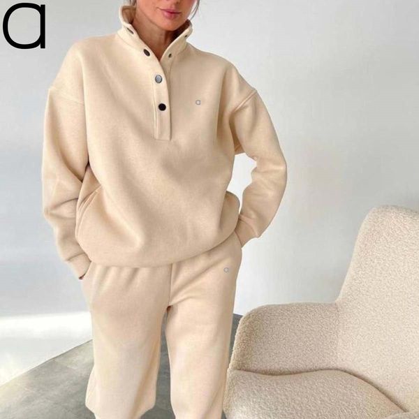 A485 2024 Spring and Autumn 3D Silver Logo Women Sweatshirts Pants Set Women's Fashion Button-up Collar Suit Two-piece Set