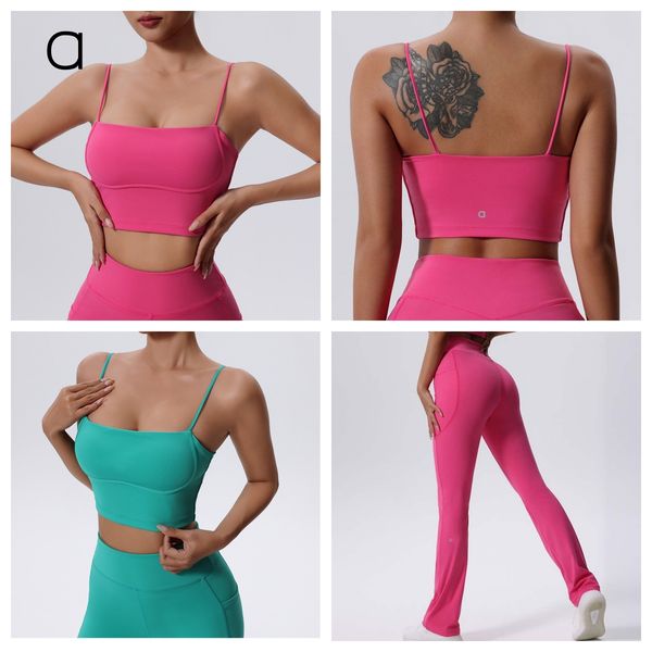A488 Yoga Vest with Elegant Back Design, Quick-Dry Sports Bra, High-Waist Wide-Leg Pants Fitness Set