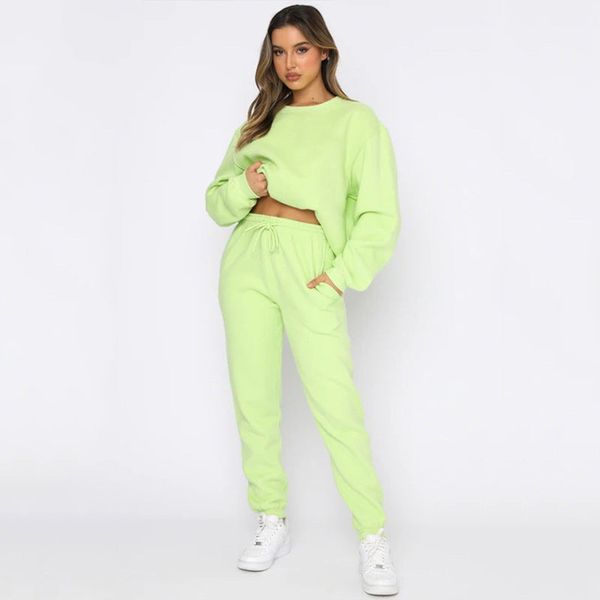 A517 Autumn and Winter Solid Color Round Neck Pullover Sports Pants Fashion Casual Long-sleeved Sweater Women's Ollo