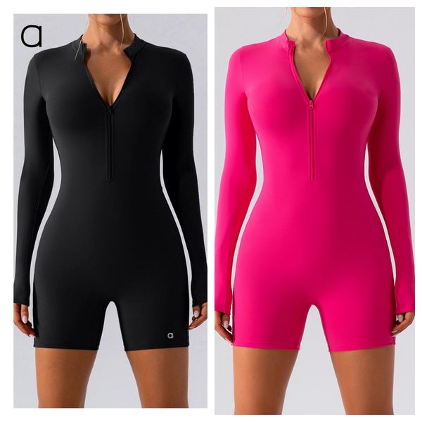 A54 Women's Zipper Long Sleeve Jumpsuit for Dance, Fitness, and Yoga Training