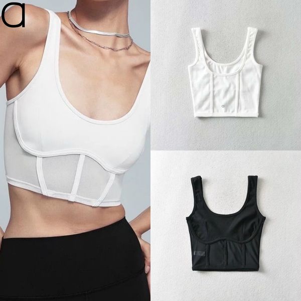 A559 Women's Elastic Backless Vest with Fishbone Label Mesh Splice - Slim Fit Top Women Yoga Tank Bra