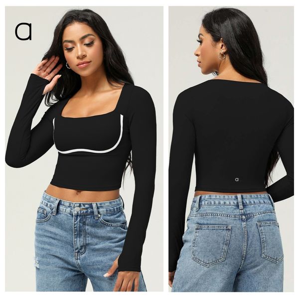 A573 Women's fitted sports tee with collar, short or long sleeves, chest padding, ideal for yoga and casual wear in autumn and winter