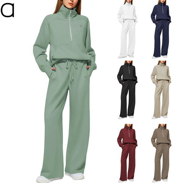 A585 Oversized Women's 3D Half-Zip Sweatshirt and Wide-Leg Sweatpants - Comfortable Two-Piece Set