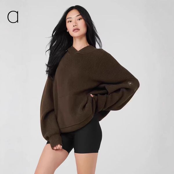 A686 Knitted Hooded Pullover with High-Waist Sports Trousers and Wide-Leg Overalls