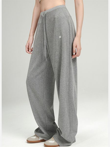 a7555 Women's Knitted Yoga Pants - High Waisted Loose Fit Exercise Trousers for Gym Running and Sports