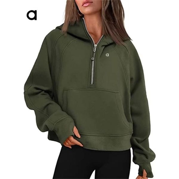 A965 Women's Half-Zip Fleece Hoodie - Autumn Sportswear, Loose Fit Short Yoga Jacket
