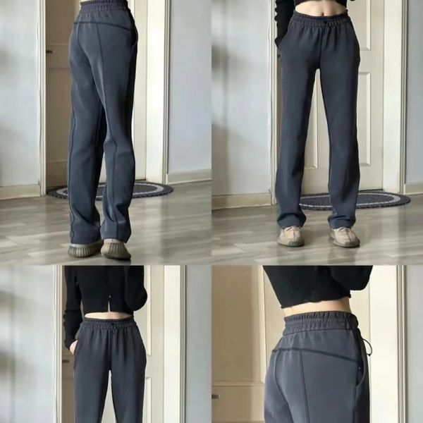 ADAPTED STATE Women's Casual Straight Pants for Autumn and Winter, Loose Outdoor Trousers with Drawstring, Non-Slit Legs