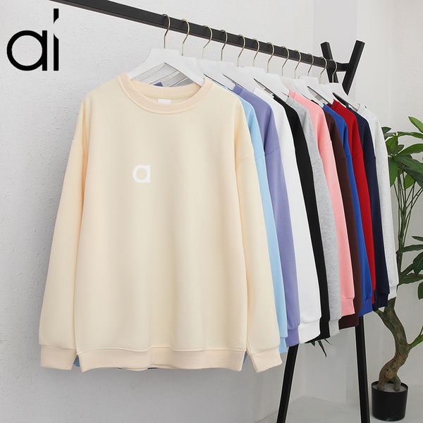 AL Women's Yoga Sweatshirt - Oversized Crew Neck Pullover for Studio to Street Wear, Loose Long Sleeve Gym Jacket with Relaxed Fit