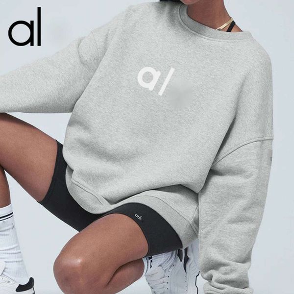 Al Yoga Short Round Neck Open Thread Sweater Women's Loose Pullover Small Slimming Casual Long sleeved Coat Top