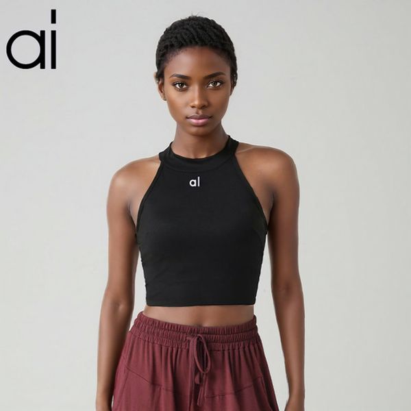 AL Yoga Soft Top Bra Tank for Women - Medium Impact Seamless High Neck Sports Bra with Longline Design and Sleek Back