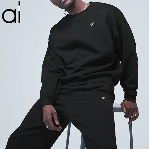 Al Yoga Sweatshirts Accol Crew Neck Pullover Studio-to-street Sweater Silver 3d Logo on Chest Relaxed-Fit Soft Jogger Sweatwear Man and Wome