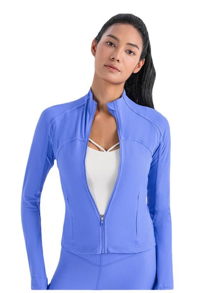 Al-088 Ribbed Cropped Jacket Yoga Coat Waist Length Sweatshirts Slim Fit Sports Jackets with Thumbholes