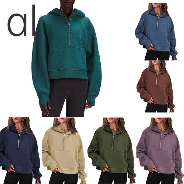AL-238 women's winter yoga hoodie with half-zip design, fashionable long-sleeve zip-up sweatshirt for sports