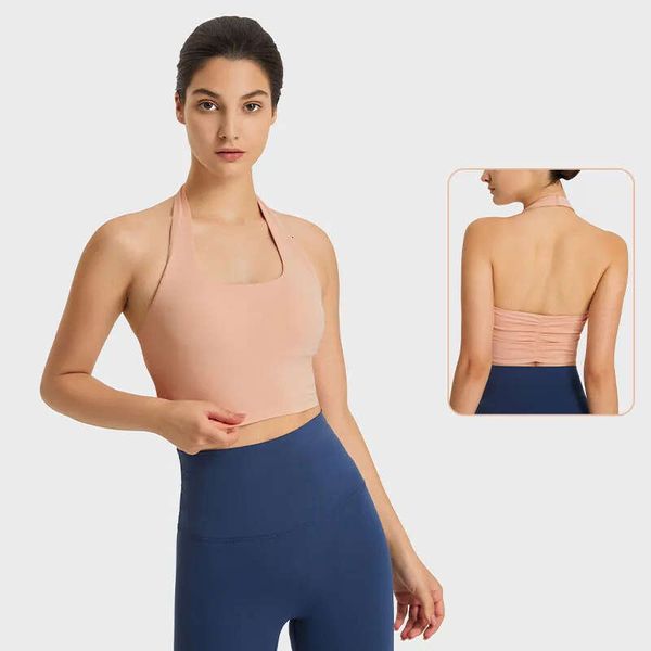 aLU LU LE MON Hangs Neck Fit Yoga Top Back Fabric Folds Underwear Vest Feels Buttery-soft Tank Tops Women Fashion Sexy Sports Bra with Remov

aLU LU LE MON yoga top with soft fabric, adjustable neckline, and removable bra for women's fashion and fitness
