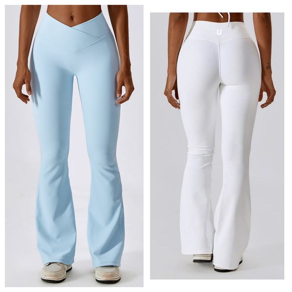 Bell-bottom yoga pants for exercise, sports, gym, running, and fitness with elastic high waist