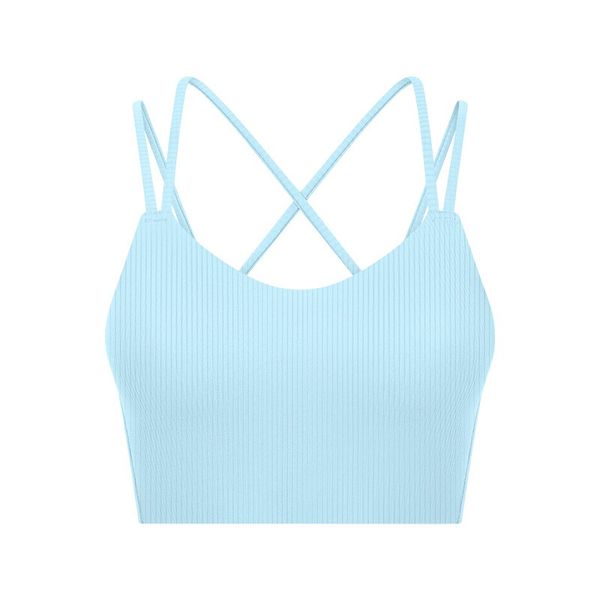 Breathable ribbed women's workout top, casual push-up sports bra for yoga and exercise