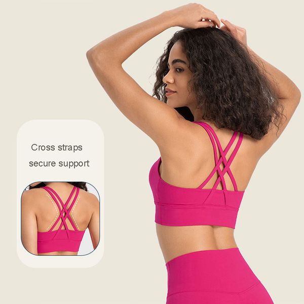 Buttery-soft classic sports bra for women, featuring a skin-friendly cross-strap design as a stylish yoga top or fitness vest