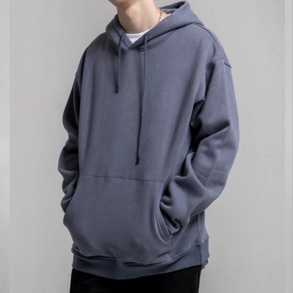 Casual winter hoodies for men with 345gsm fleece, warm everyday wear, hip hop style solid thick pullovers for autumn and winter, long sleeve fitness and yoga outfits