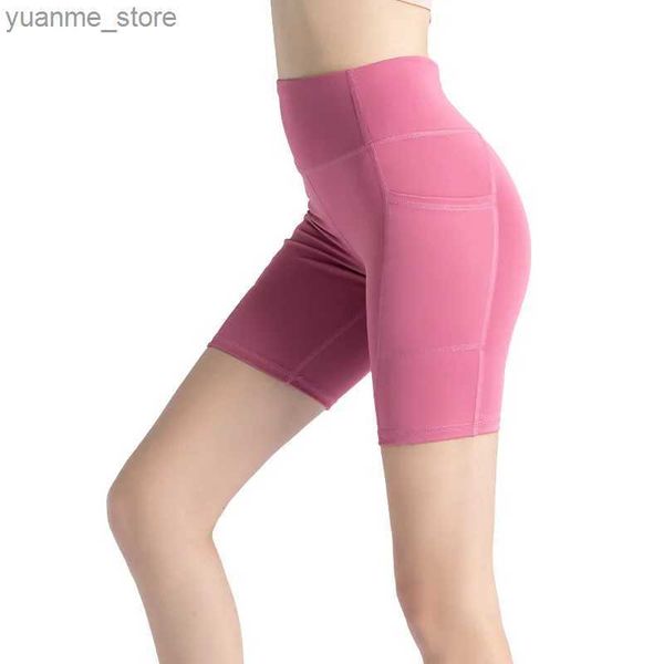 Comfortable high-waisted yoga shorts with pockets for women, perfect for summer workouts, running, cycling and gym activities with breathable skin-friendly fabric