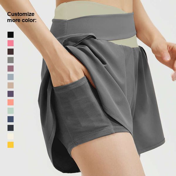 Custom high-waisted casual shorts for women, perfect as 2-in-1 running and gym wear with double-layer yoga design