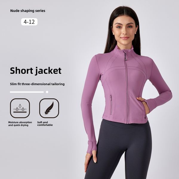 Define Cropped Top Yoga Jacket for women's autumn and winter fitness wear, featuring a tight waist design for running and sports