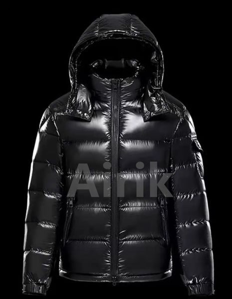 Designer men's glossy matte winter windproof warm down zip-up hooded jacket, unisex sweatshirt, hip hop trench coat, Asian sizes S-