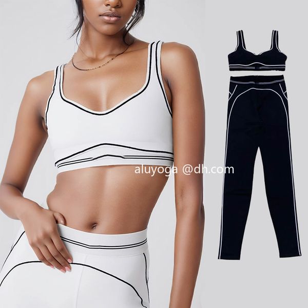 Designer Sport Bra 2 Piece Gym Set for Women - Yoga & Pilates Workout Outfit with Seamless Leggings and Tennis Shirt