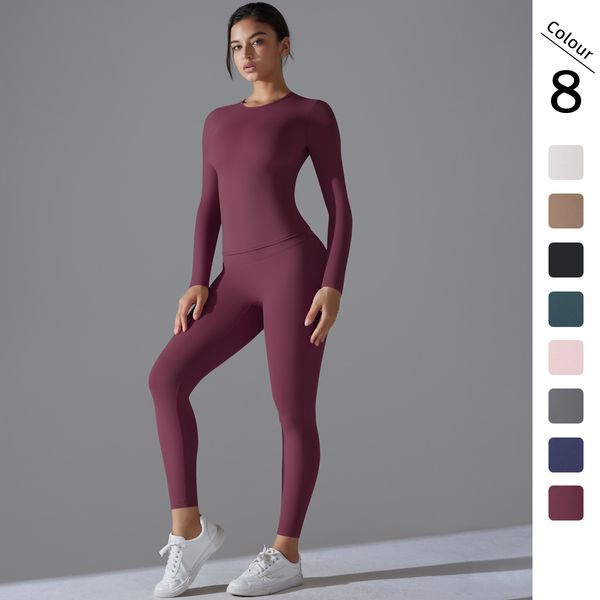 Double-sided high-waisted elastic yoga set for women, designed for training, running, and fitness with a hip-lifting effect