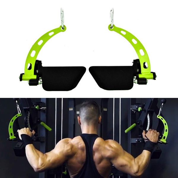 Gym cable machine attachments for lat pull downs, rows, biceps, and triceps training with T-bar and V-bar handles