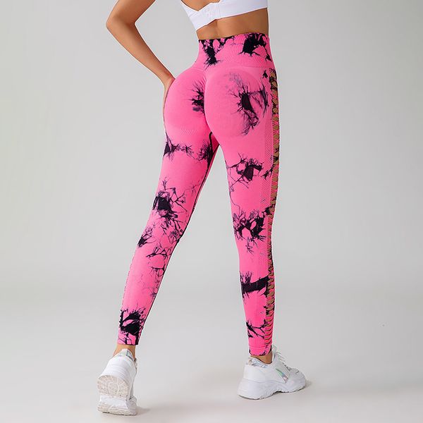 High-quality seamless tie-dye peach hip-hollow quick-dry fitness yoga pants for women
