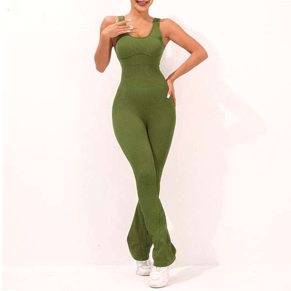High-quality sleeveless tummy-control sportswear, long yoga jumpsuit with wide flared legs